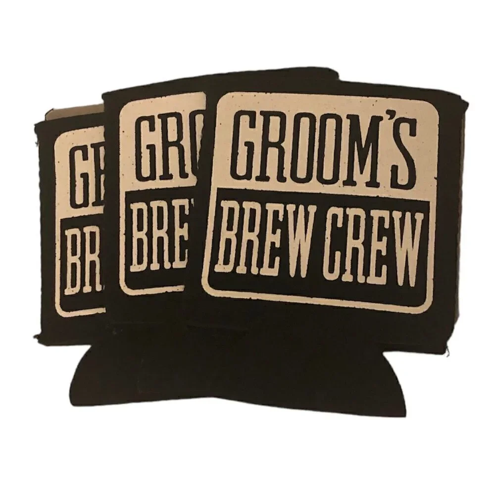 GROOMS BREW CREW Coolies Foam Collapsible Slim *Two sets of 3* O/S Black White